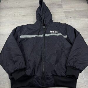 FedEx Stan Herman Adult L Full Zip Hooded Uniform All Weather Jacket Nylon Blue